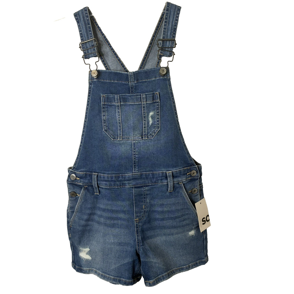 So NWT Girls' Medium Wash Denim Distressed Shortall Size 12